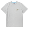 Front full view of the Baja Llama Greatful Dyed Shoreline Smoke Heavy Tee, a light gray short-sleeve t-shirt with a vintage  wash, a crew neck with blue checkered inner tape, and an embroidered script pocket logo
