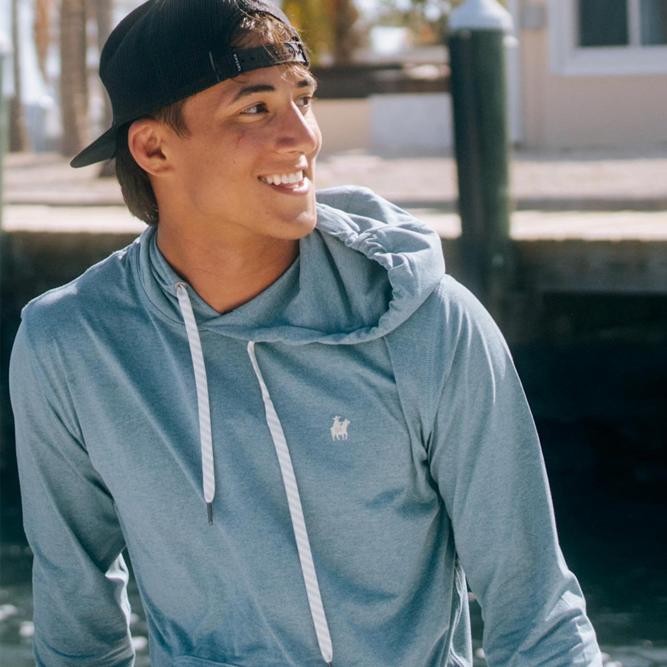 Baja Llama lagos light blue performance lightweight hood with inside zip pocket