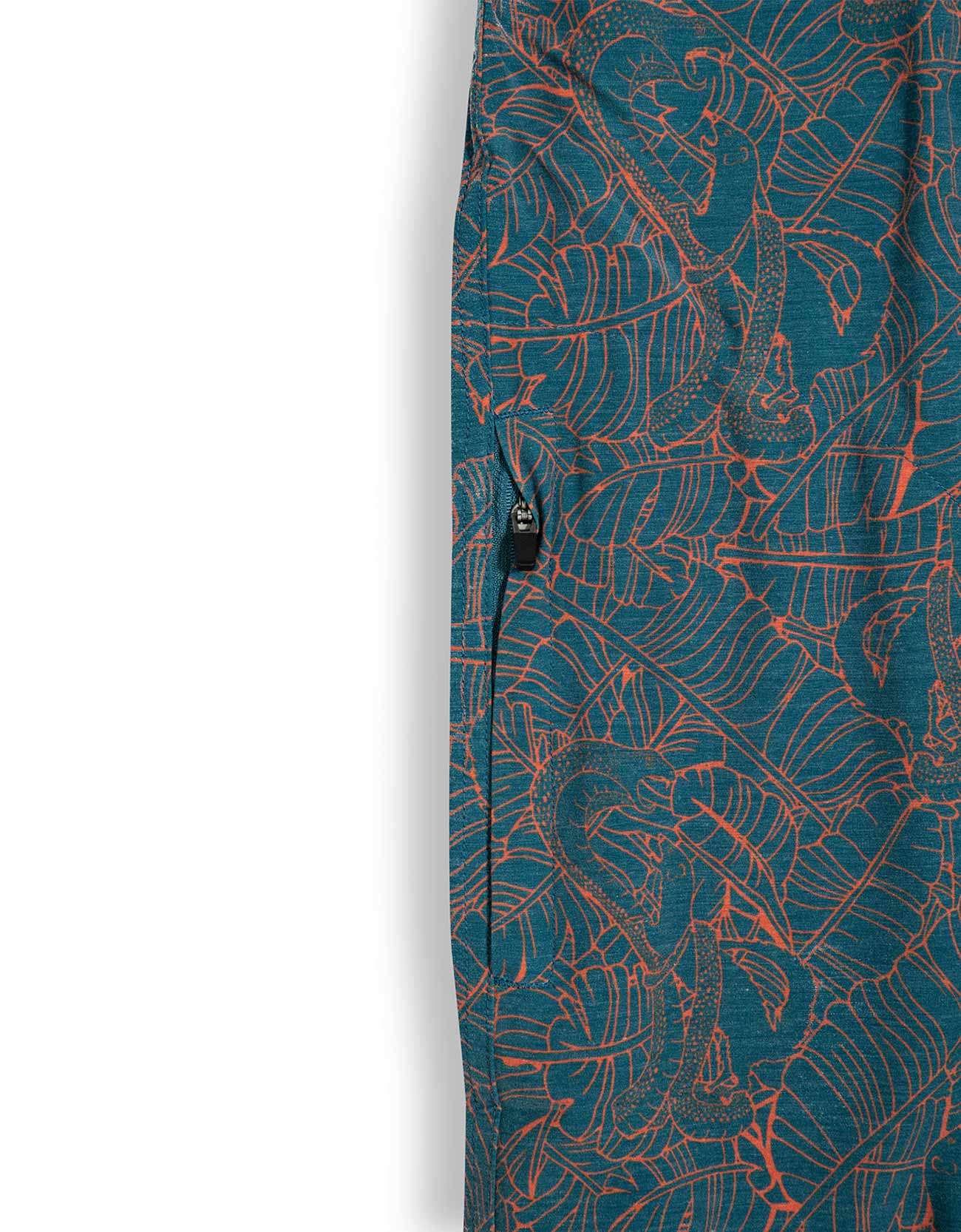 Baja Llama green and orange Mongoose vs Cobra Print Recycled Poly stretch short sleeve button up shirt