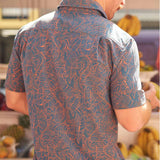 Baja Llama green and orange Mongoose vs Cobra Print Recycled Poly stretch short sleeve button up shirt