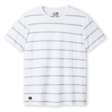 White t-shirt with blue stripes on a white background