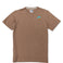 Front flat-lay view of the Baja Llama La Republica Embroidered Pima Slub Pocket Tee, featuring a brown crewneck t-shirt with a left chest pocket topped with an embroidered teal and orange banana palm tree.