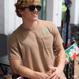 Man wearing Baja Llama La Republica Embroidered Pima Slub Pocket Tee outdoor lifestyle portrait with sunglasses