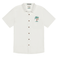 Front view of the LA REPUBLICA - EMBROIDERY 7-SEAS™ RELAXED FIT BUTTON UP from Baja Llama, a white short-sleeve shirt featuring a small embroidered palm tree design on the chest pocket.