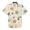 Front view of the Baja Llama Land Before Floral 7-Seas™ Button Up, featuring a vibrant, artistic jungle print with tropical flowers, butterflies, and chameleons on a light cream shirt.