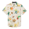 Front view of the Baja Llama Land Before Floral 7-Seas™ Button Up, featuring a vibrant, artistic jungle print with tropical flowers, butterflies, and chameleons on a light cream shirt.