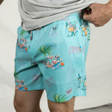 Men's light teal green swimsuit, a collaboration with the band The 502s. Featuring fun Florida-inspired vibes with playful, beachy designs. Perfect for summer adventures and laid-back style.