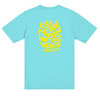 Lose Your Mind graphic tee by Baja Llama. This light turquoise colored tee features a bold, psychedelic-inspired design with vibrant colors and Lose Your Mind, Not Your Head graphic on the back. Soft fabric and a relaxed fit make it perfect for casual, adventurous style.