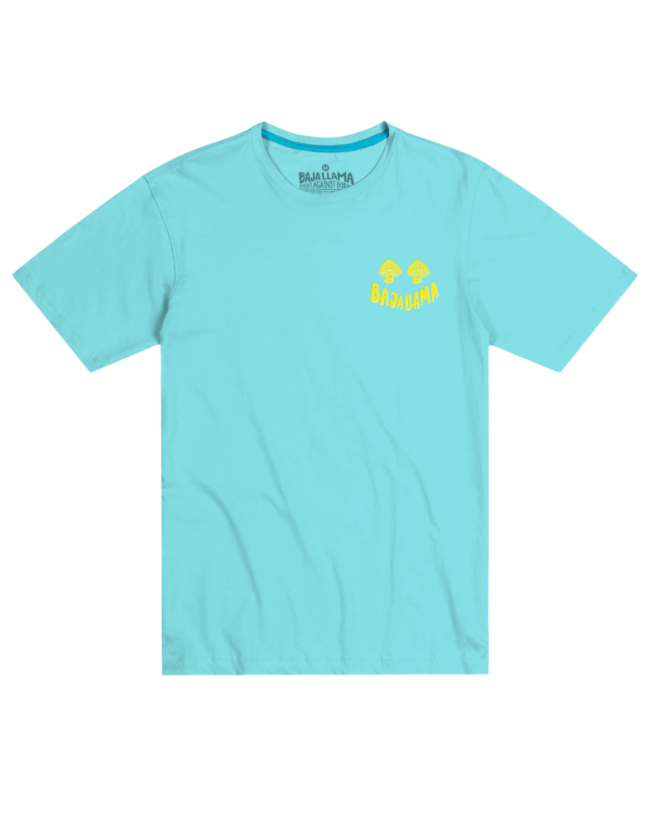 Lose Your Mind graphic tee by Baja Llama. This light turquoise colored tee features a bold, psychedelic-inspired design with vibrant colors and Lose Your Mind, Not Your Head graphic on the back. Soft fabric and a relaxed fit make it perfect for casual, adventurous style.