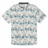 White and black button up shirt with llamas wearing blue eyeglasses print
