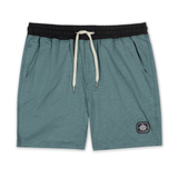 Baja Llama Mach Zero lounge shorts in Atlantic Green, featuring a contrasting black elastic drawstring waistband and brand logo patch.