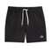 Flat lay of black Mach Zero lounge shorts by Baja Llama featuring a drawstring waist and branded patch.