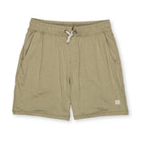 light brown athletic shorts with drawstring on a white background