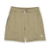 light brown athletic shorts with drawstring on a white background
