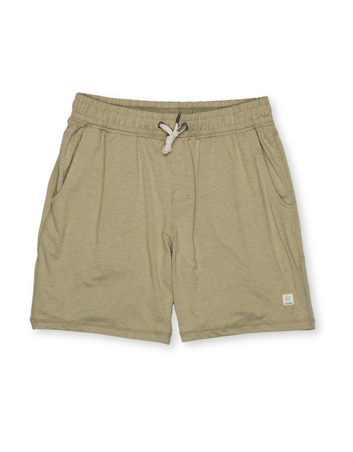 light brown athletic shorts with drawstring on a white background