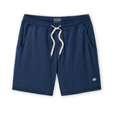 Front view of the Baja Llama Mach Zero Lounge Shorts in navy, featuring an elastic waistband with a drawstring and a small brand patch.