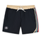 Baja Llama Mach Zero lounge shorts in retro black, featuring a tan waistband and colorful side stripe detailing.