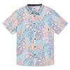 Multicolored floral reverse print button up shirt, with signature size zip pocket.