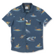 Baja Llama U.S. Navy inspired shirt featuring an imaginative nautical scene print with ships, sea creatures, and characters.