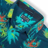 Baja Llama Blue Tiger Palm tree Print Viscose short sleeve button up shirt