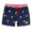 Navy swimsuit USA flag-inspired shorts showcasing famous USA Landmarks. 