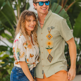 Baja Llama One Off shirt with vertical geometric embroidery