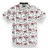 Black and white button up featuring monkey wearing red eyeglasses