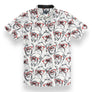Black and white button up featuring monkey wearing red eyeglasses