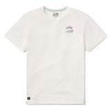 Flat lay of the Baja Llama Palmy Waves Slub Pima Pocket Tee in white featuring a palm tree pocket graphic