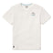 Flat lay of the Baja Llama Palmy Waves Slub Pima Pocket Tee in white featuring a palm tree pocket graphic
