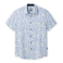 Flat lay of Purple Leafs Reverse button-up shirt with abstract violet leaf pattern