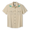 Beige short-sleeve shirt with embroidered lizard designs on a white background