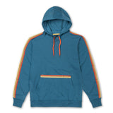 Baja Llama's organic cotton sustainable blue retro stripe hoodie with internal zip pocket