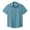 Blue short-sleeve shirt with embroidered road runner designs on a white background