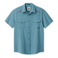 Blue short-sleeve shirt with embroidered road runner designs on a white background
