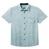 Baja Llama green wave stripe Print Cotton Viscose short sleeve button up shirt