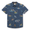 Flat lay of Sailor Stories Navy Vagabond recycled travel button-up shirt with bold print