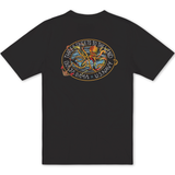 Back view of the Baja Llama Sailor Stories Octopus black graphic tee, featuring a colorful nautical octopus and anchor design with 'Three Sheets to the Wind' text.