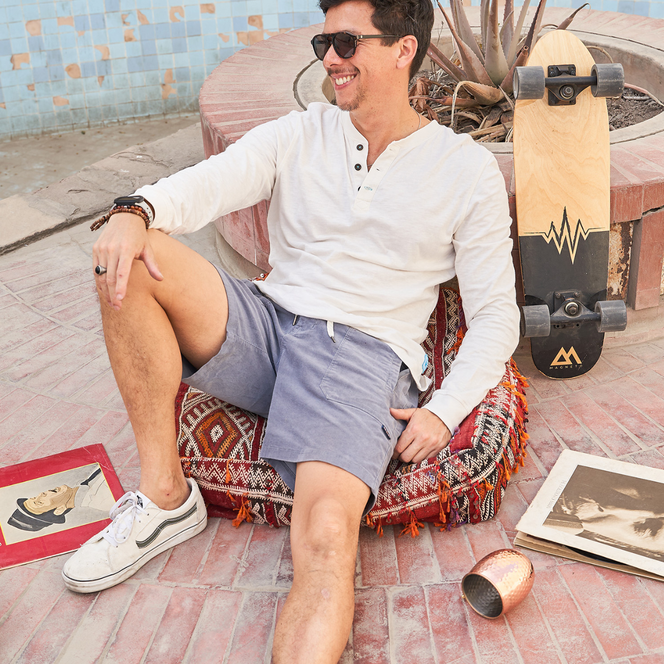 Baja Llama Cream Three Button Fast Eddie Slub Cotton Henley