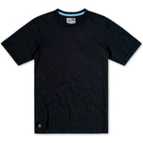 Baja Llama Solid Black Slub Pima Tee – Black crewneck T-shirt made from ultra-premium Peruvian cotton with textured slub finish – Displayed flat with woven neck label and signature Sloth Llama patch near hem – Lightweight, breathable, and eco-friendly casual wear for men