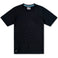 Baja Llama Solid Black Slub Pima Tee – Black crewneck T-shirt made from ultra-premium Peruvian cotton with textured slub finish – Displayed flat with woven neck label and signature Sloth Llama patch near hem – Lightweight, breathable, and eco-friendly casual wear for men