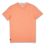 Baja Llama Solid Burnt Salmon Slub Pima Tee – Burnt coral crewneck T-shirt made from ultra-premium Peruvian cotton with textured slub finish – Displayed flat with visible woven neck label and signature Sloth Llama patch near hem – Lightweight, breathable, and eco-friendly casual wear for men