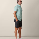 Model wearing Sage Green shirt – casual performance for heat and movement