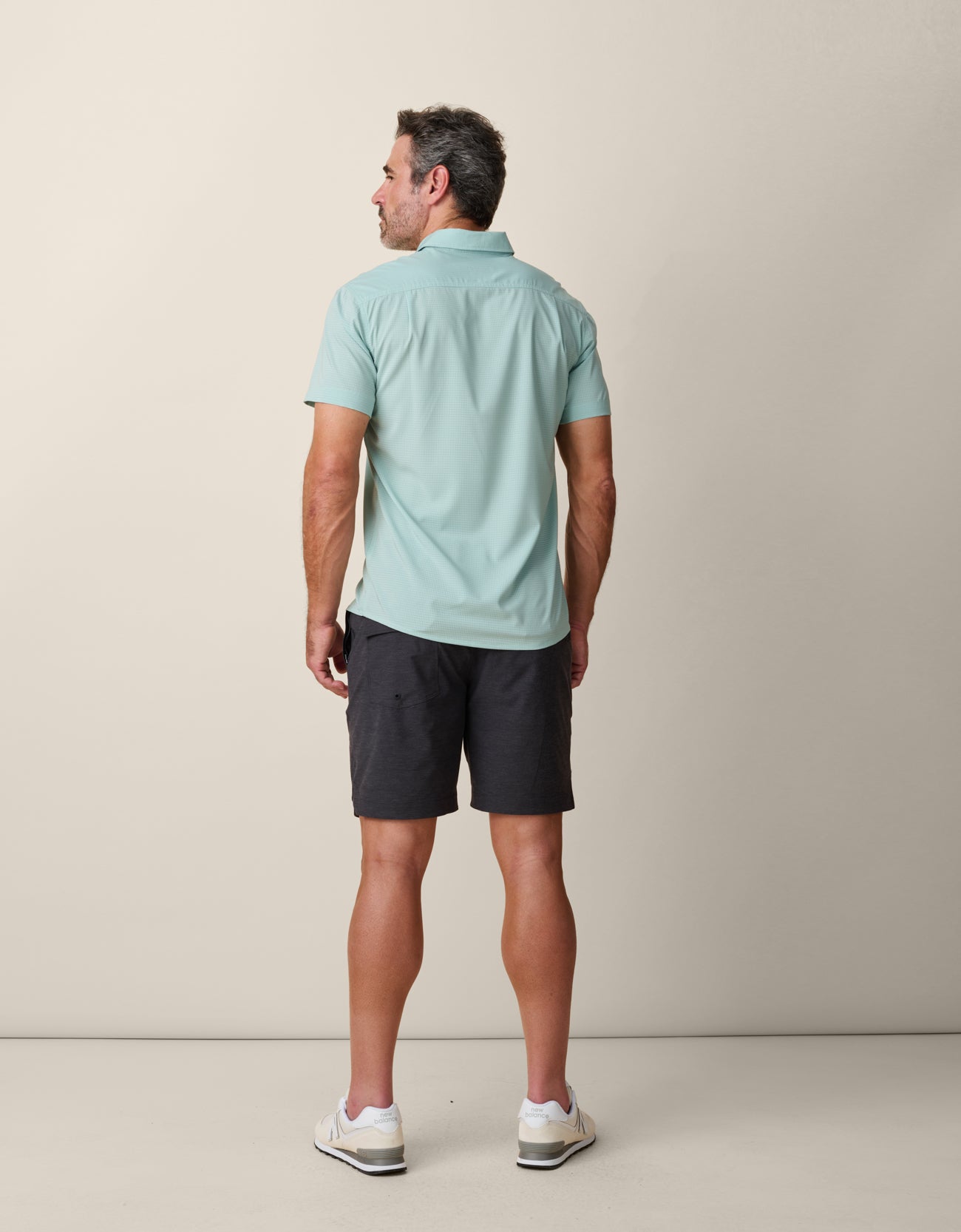 Back view of Sage Green Mojave – wrinkle-resistant summer shirt