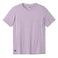 Front flat-lay view of the Baja Llama Solid Purple Rain Pima Slub Tee, featuring a lavender purple crewneck t-shirt with a distinct slub texture and a small square brand logo patch on the bottom left hem.