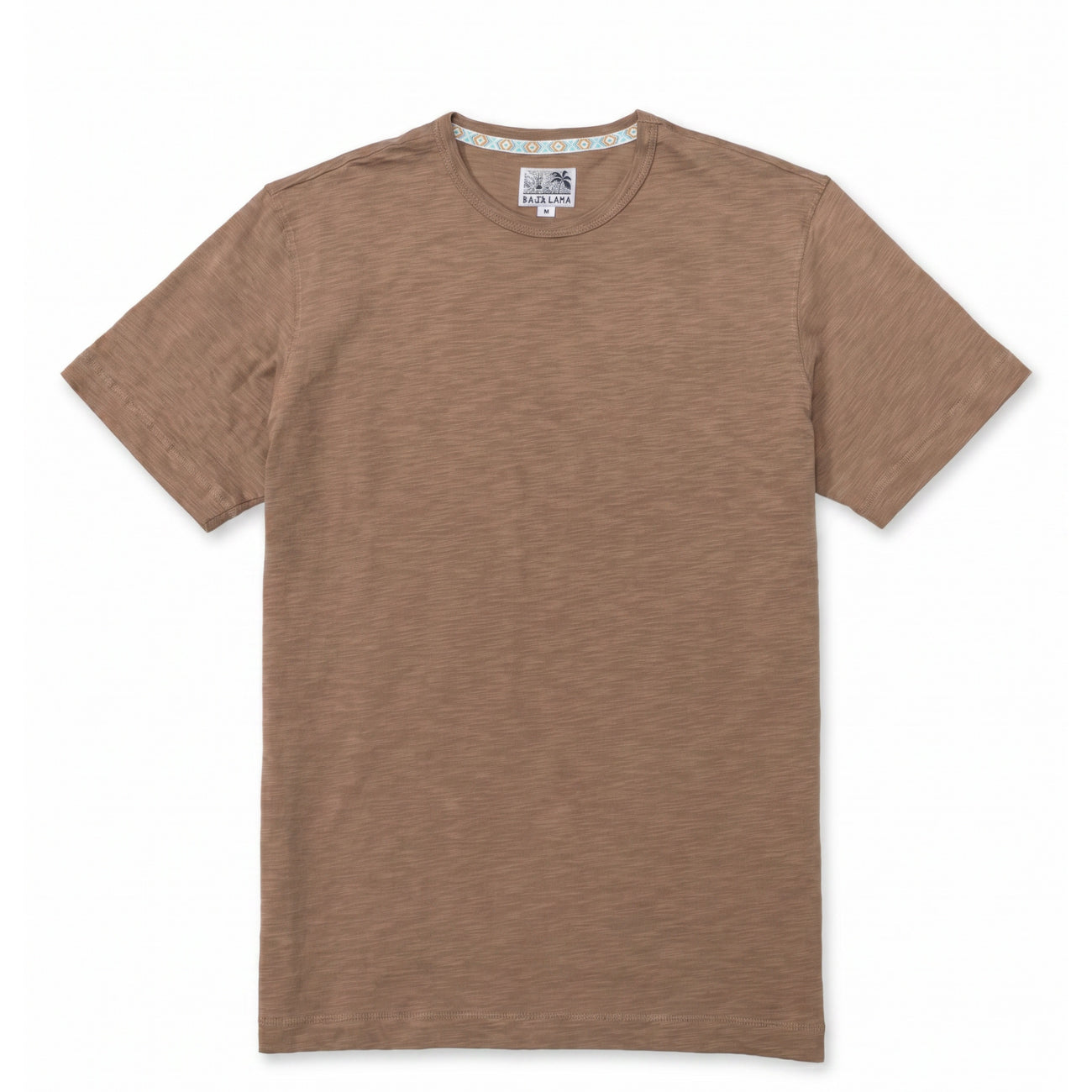 Solid Scorched Brown Pima Slub Tee flat lay view with crew neck by Baja Llama