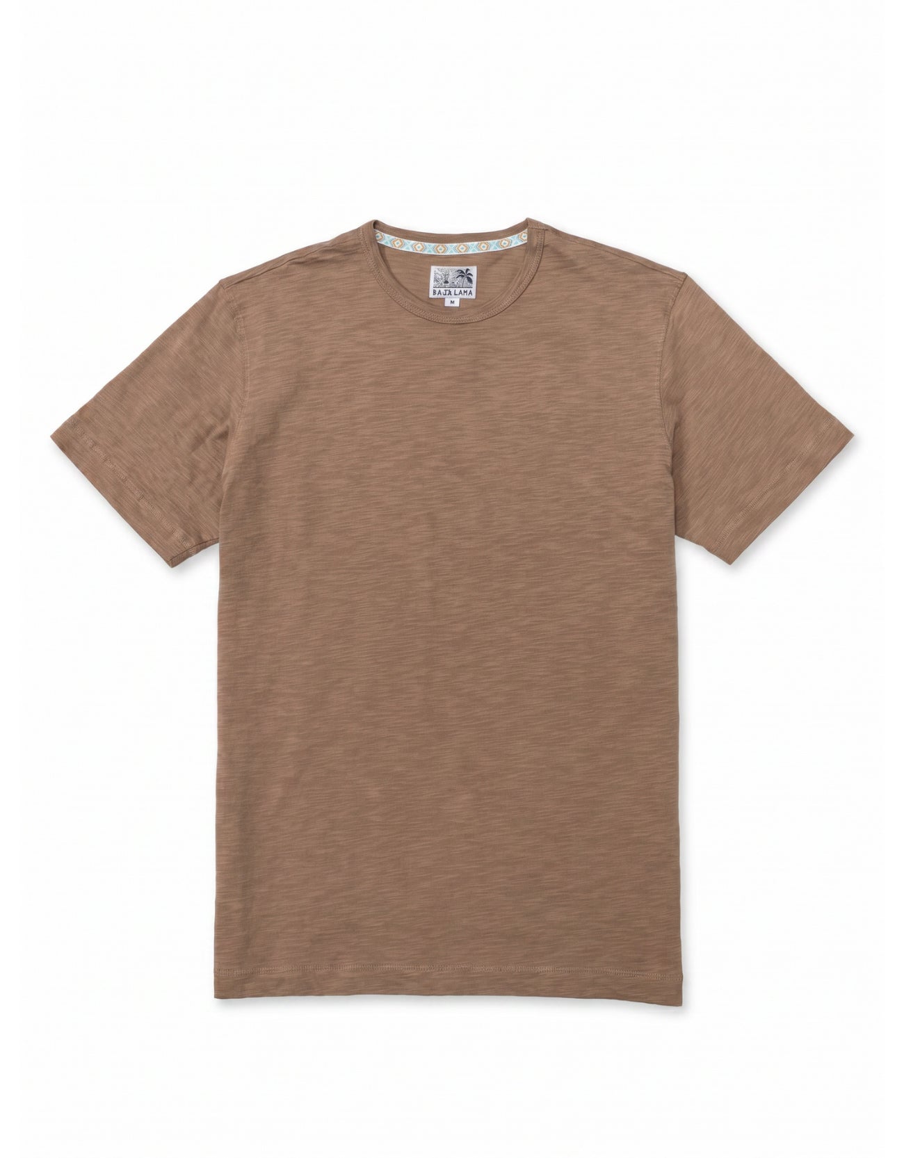 Solid Scorched Brown Pima Slub Tee flat lay view with crew neck by Baja Llama