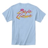 Back view of light blue Baja Llama Street Fight Against Boring Primo graphic tee