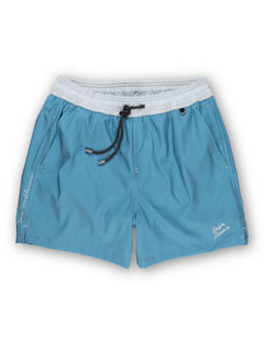 Baja Llama clean and classic blue swim shorts with a light grey waistband. Lightweight, quick-dry design built for comfort and movement.