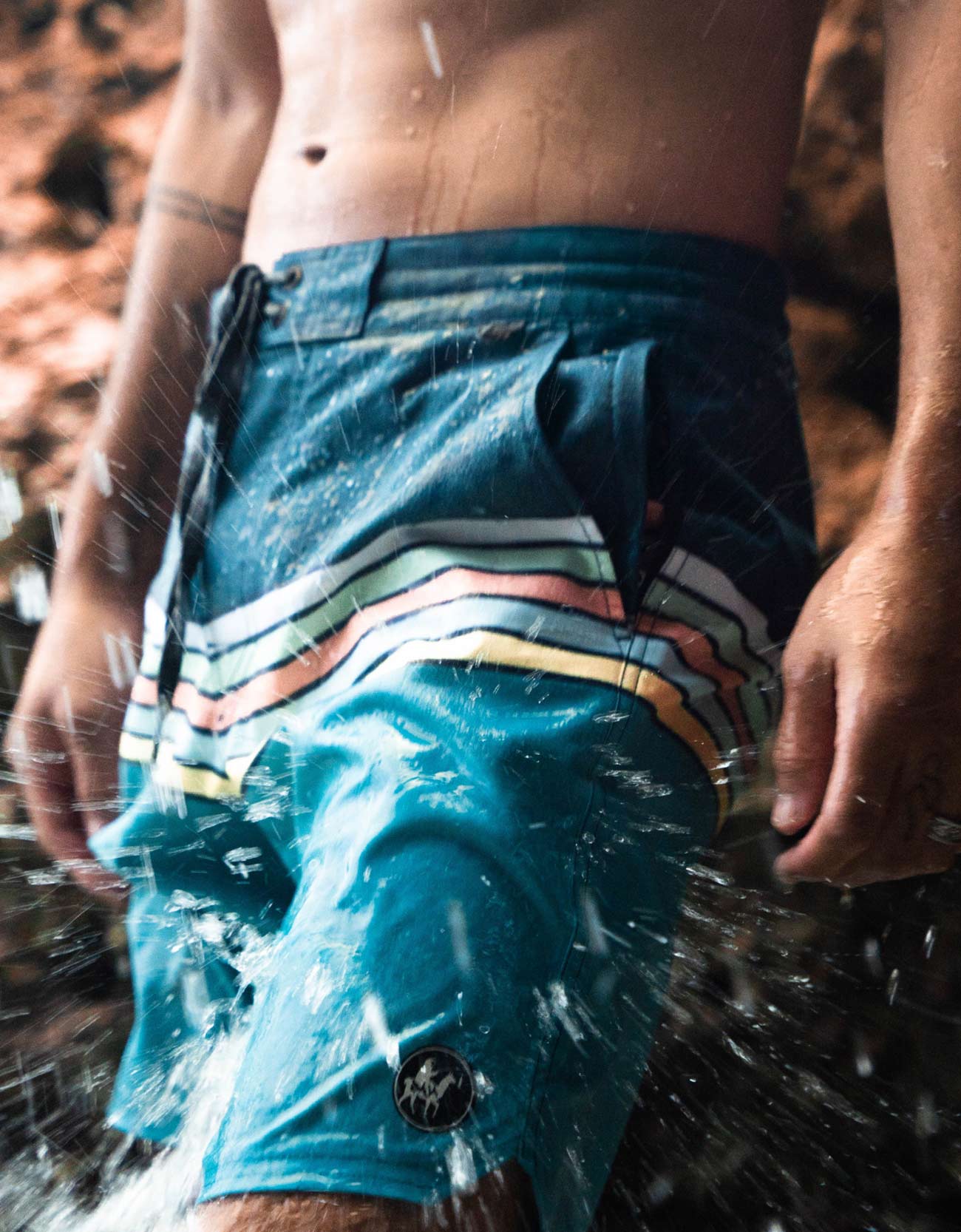 Baja Llama Retro Green Striped Mens 18" Boardshorts